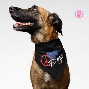 Cute dog with bandana that says "Mom's best pal"