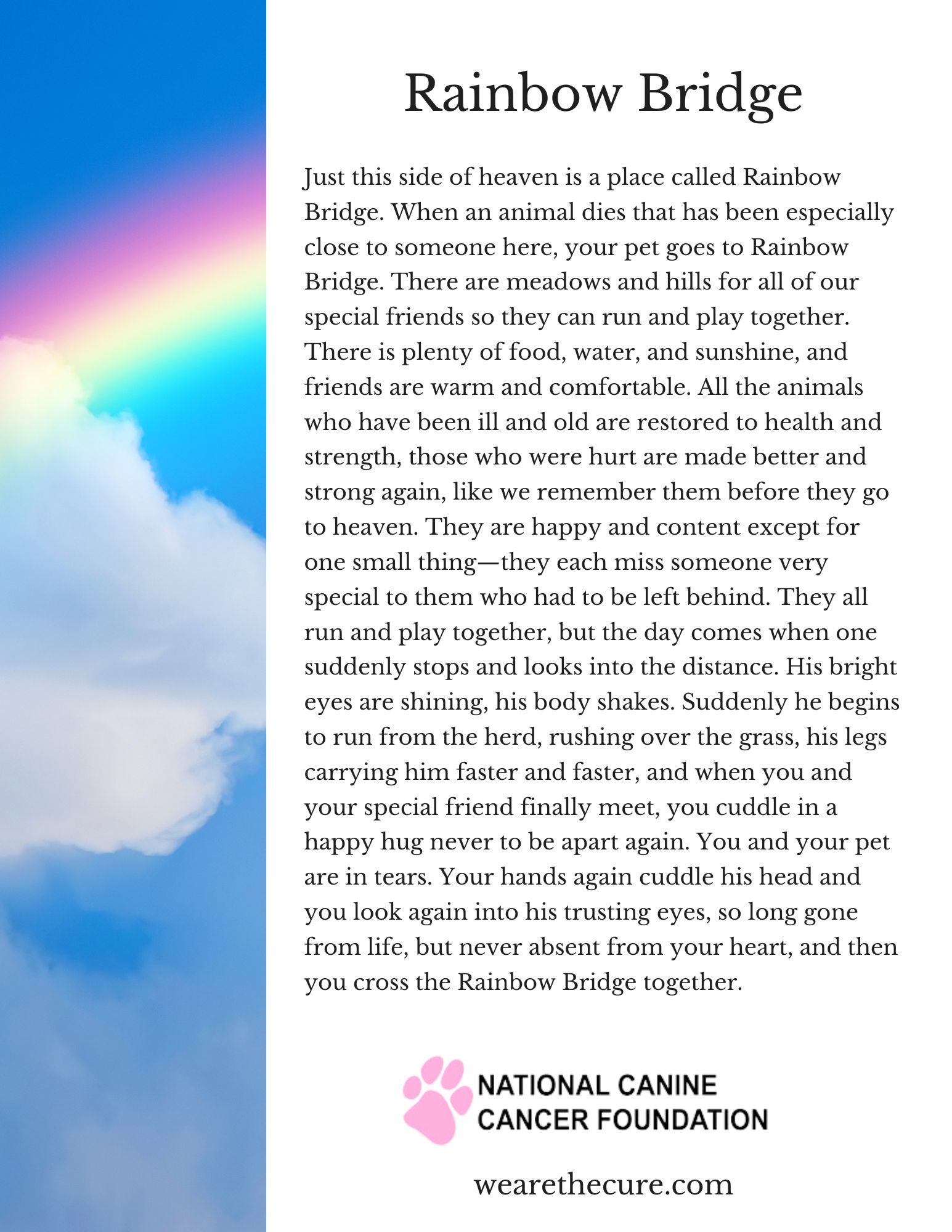 Rainbow Bridge Poem Printable Card